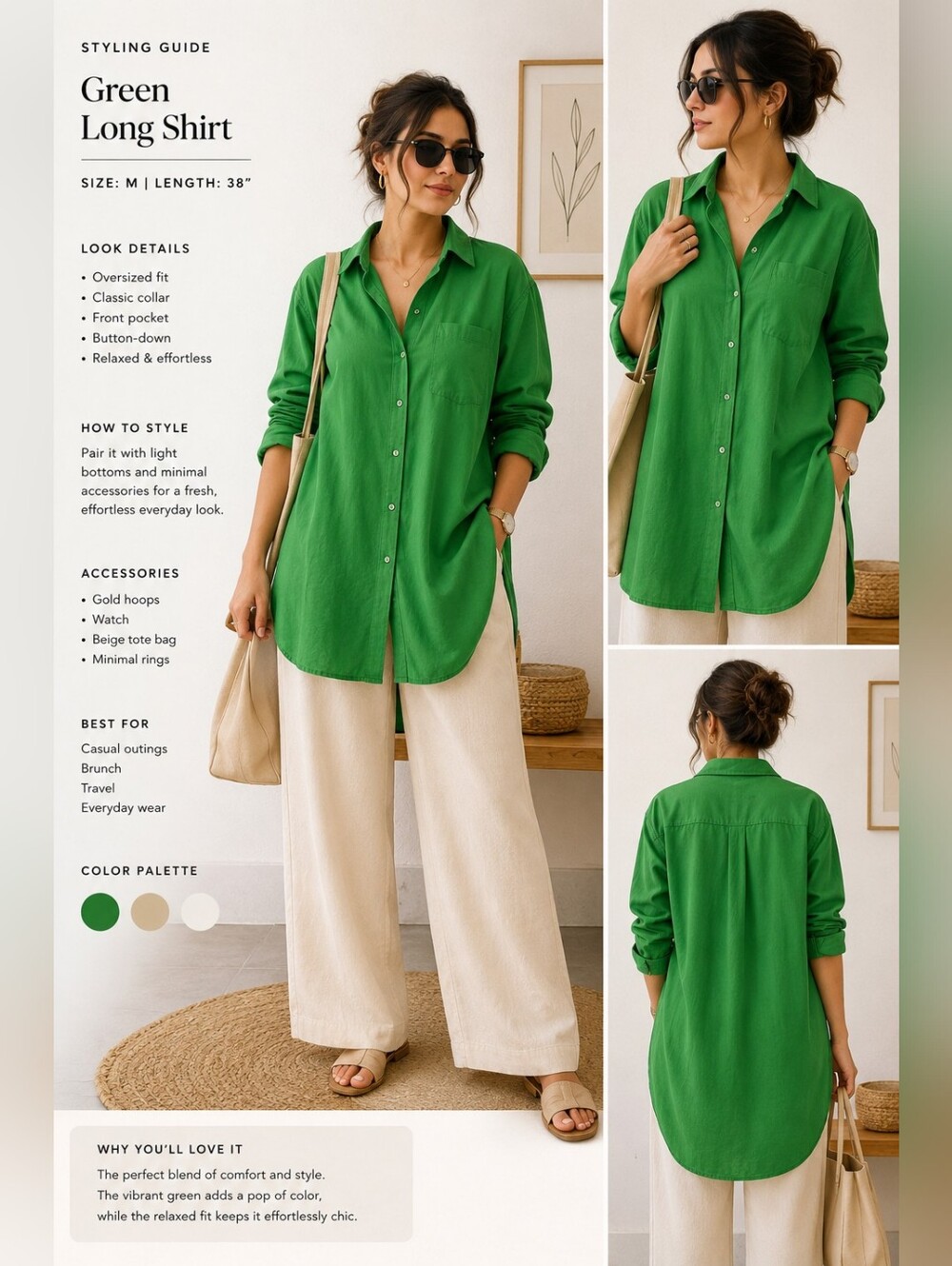 Hudson North Green Long Sleeve Women's Oversized Button-Down Shirt  Size M